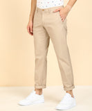 Slim Fit Men Grey Trousers Beige