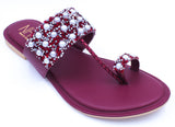 Women Green Flats New Maroon