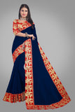 Solid, Woven Daily Wear Cotton Blend Saree red blue