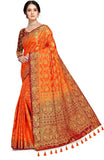 Woven Banarasi Cotton Silk Saree Orange-Maroon