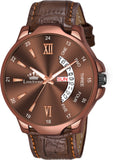 Day & Date Functioning Brown Strap Brown Dial Water Resistant Quartz Operated Leather Strap Analog Watch  - For Men